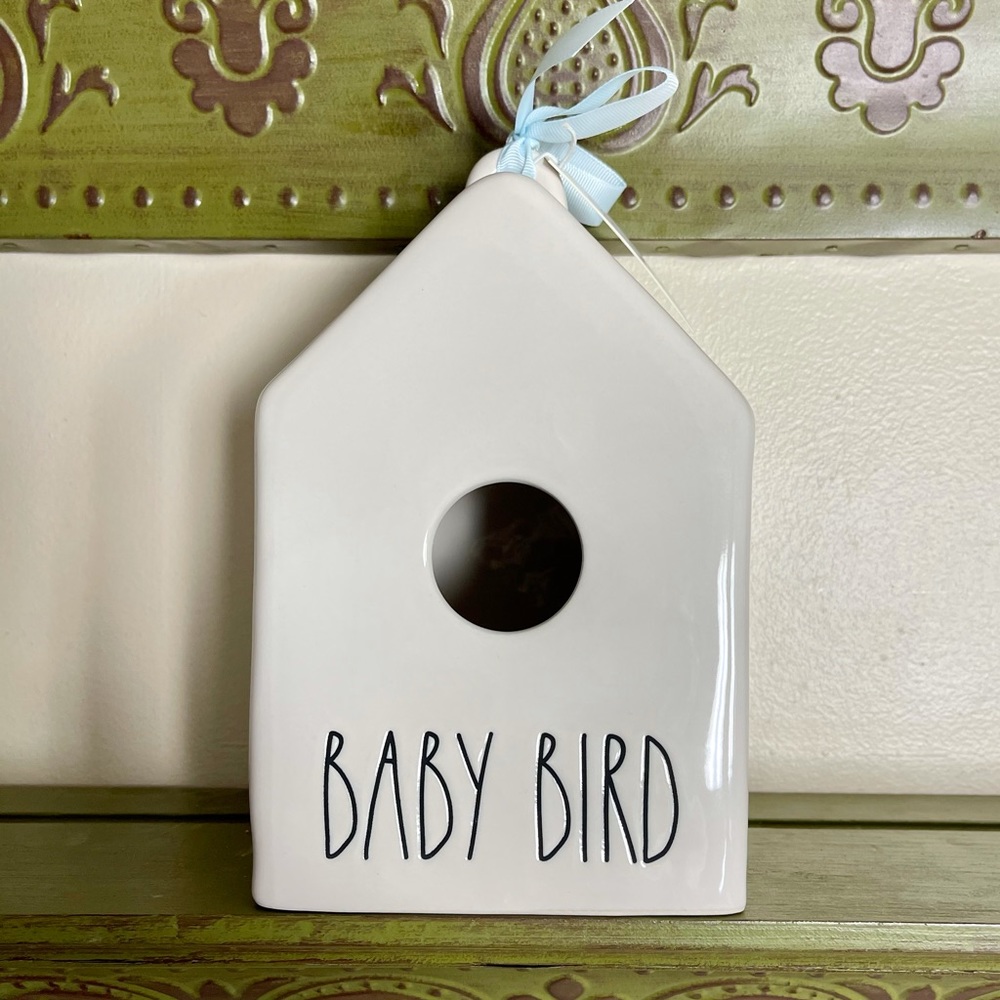 NEW Rae Dunn BABY BIRD birdhouse Blue bow